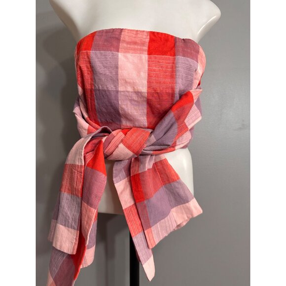 English Factory NWOT Pink Red & Lavender Buffalo Check Multi-Way Tie Top Small - Picture 7 of 13